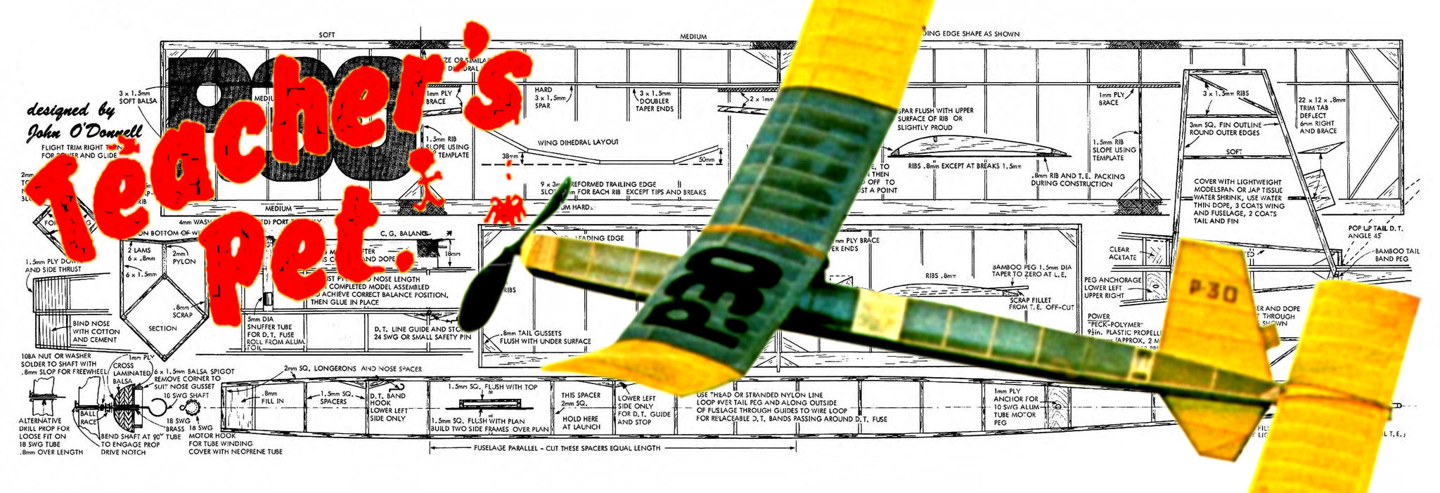 full size printed model freeflight airplane plan for teacher’s pet p·30