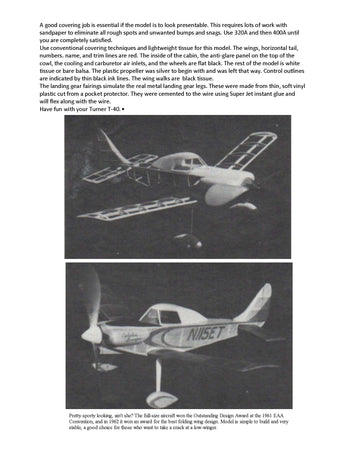 full size printed plans peanut scale "turner t-40" makes up into a very nice mode