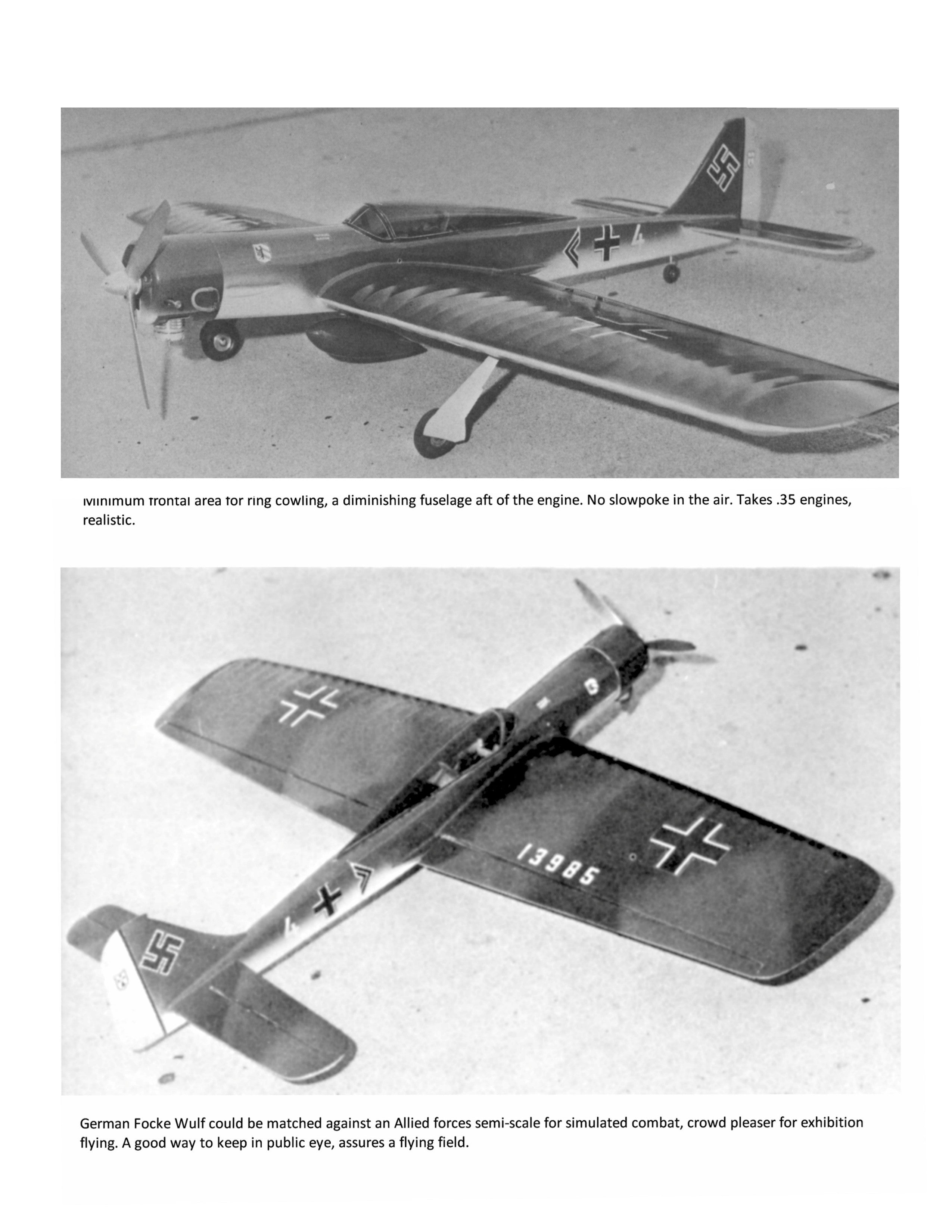full size printed plan vintage 1968 control line semi-scale stunt focke wulf "fw 190"
