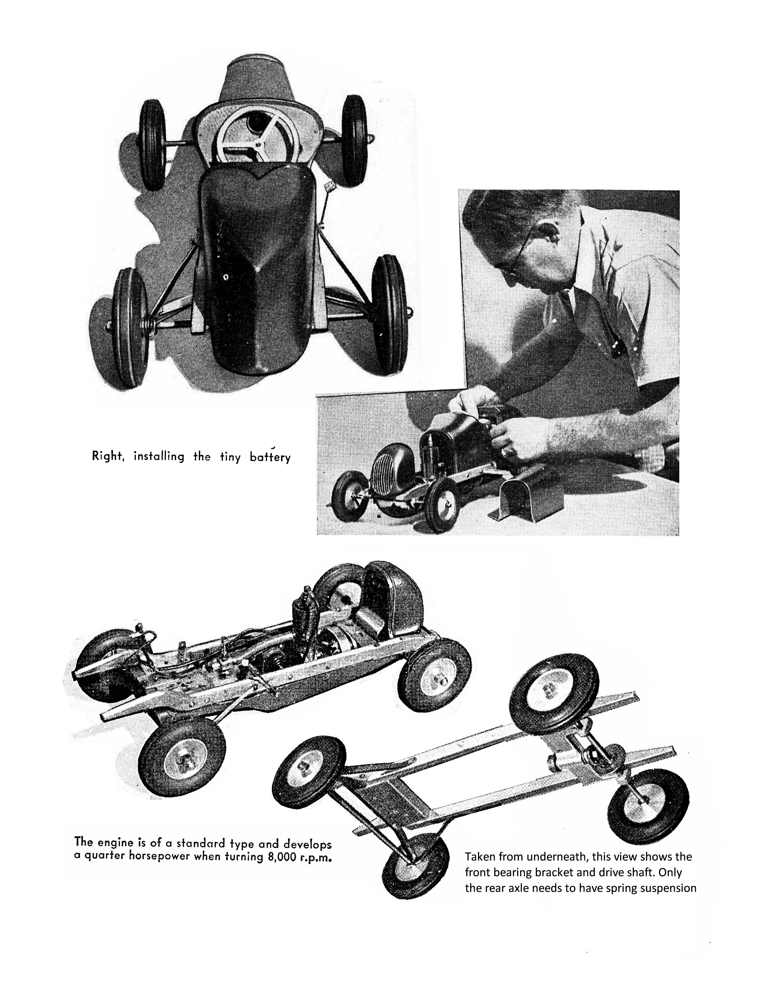 printed plan and article teather vintage midget racer length 20 ¾” width 9 ¾” power ¼ hp gas suitable for radio control