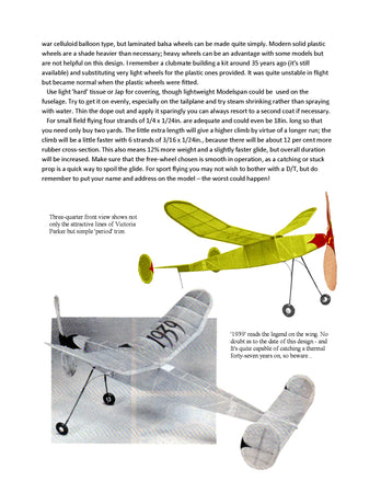 full size printed plan freeflight victoria parker wingspan 32”  power rubber