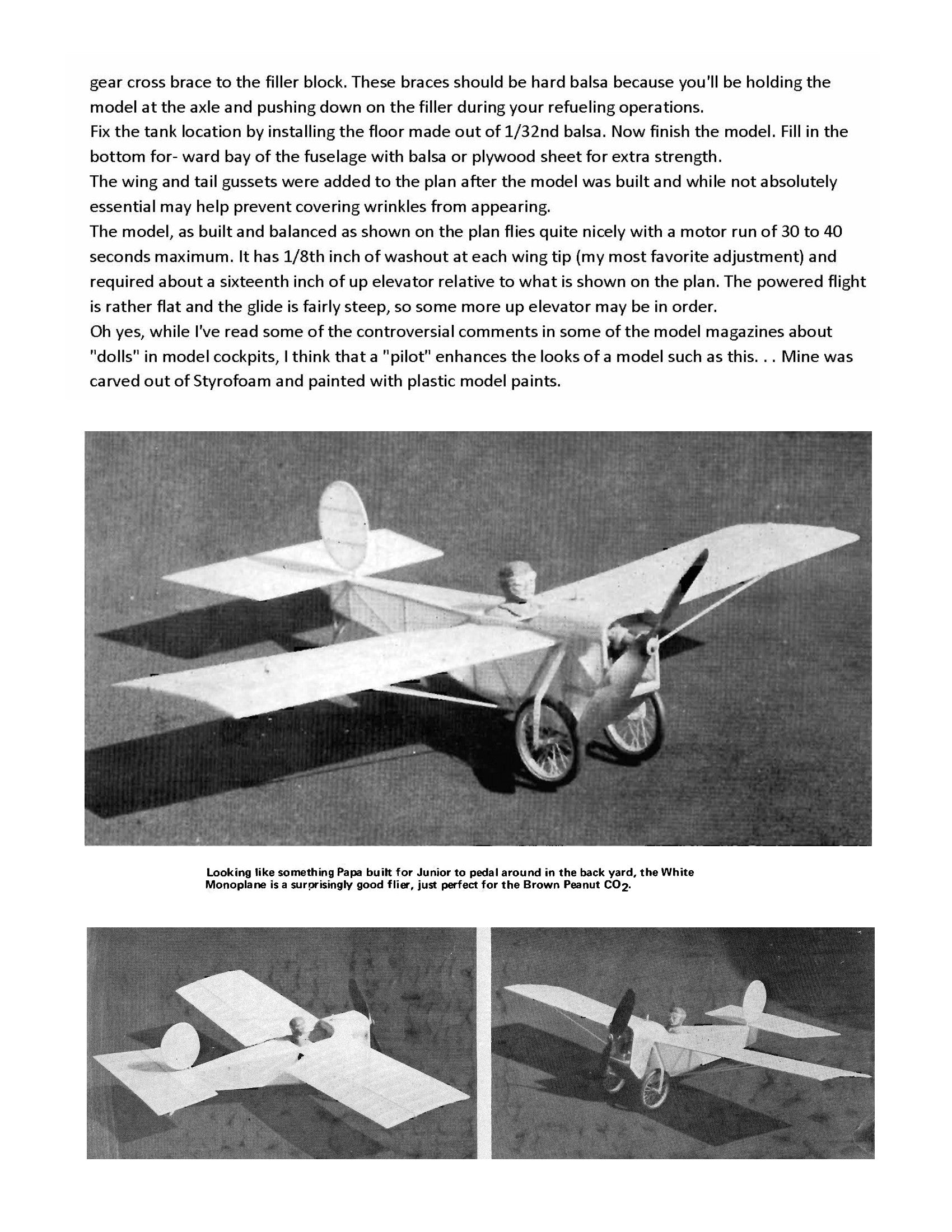 full size printed plans  peanut scale "white monoplane" model is very simple and does not require a lot of explanation