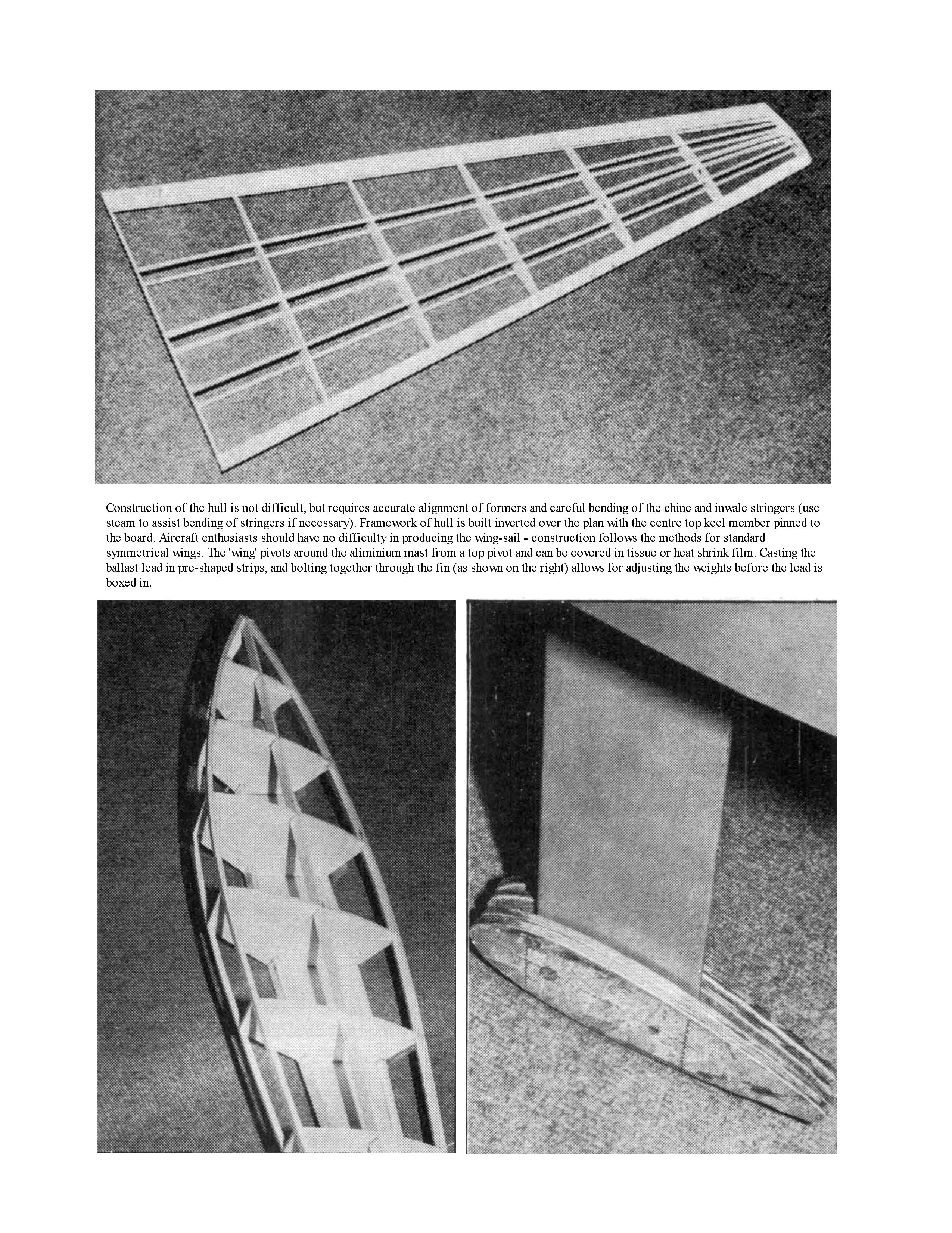 full size printed plan for radio control "wing-ray"  a rigid 'wing' to racing model sailboat