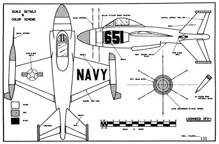 full size printed plan semi-scale lockheed xfv-1plane that takes off vertically.