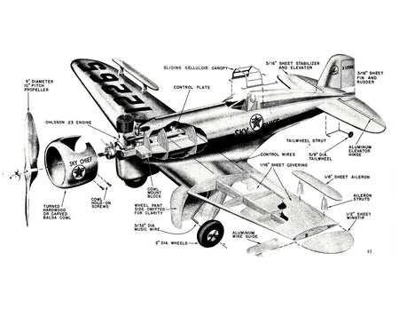 full size printed plans scale 1:18  control line frank hawks sky chief