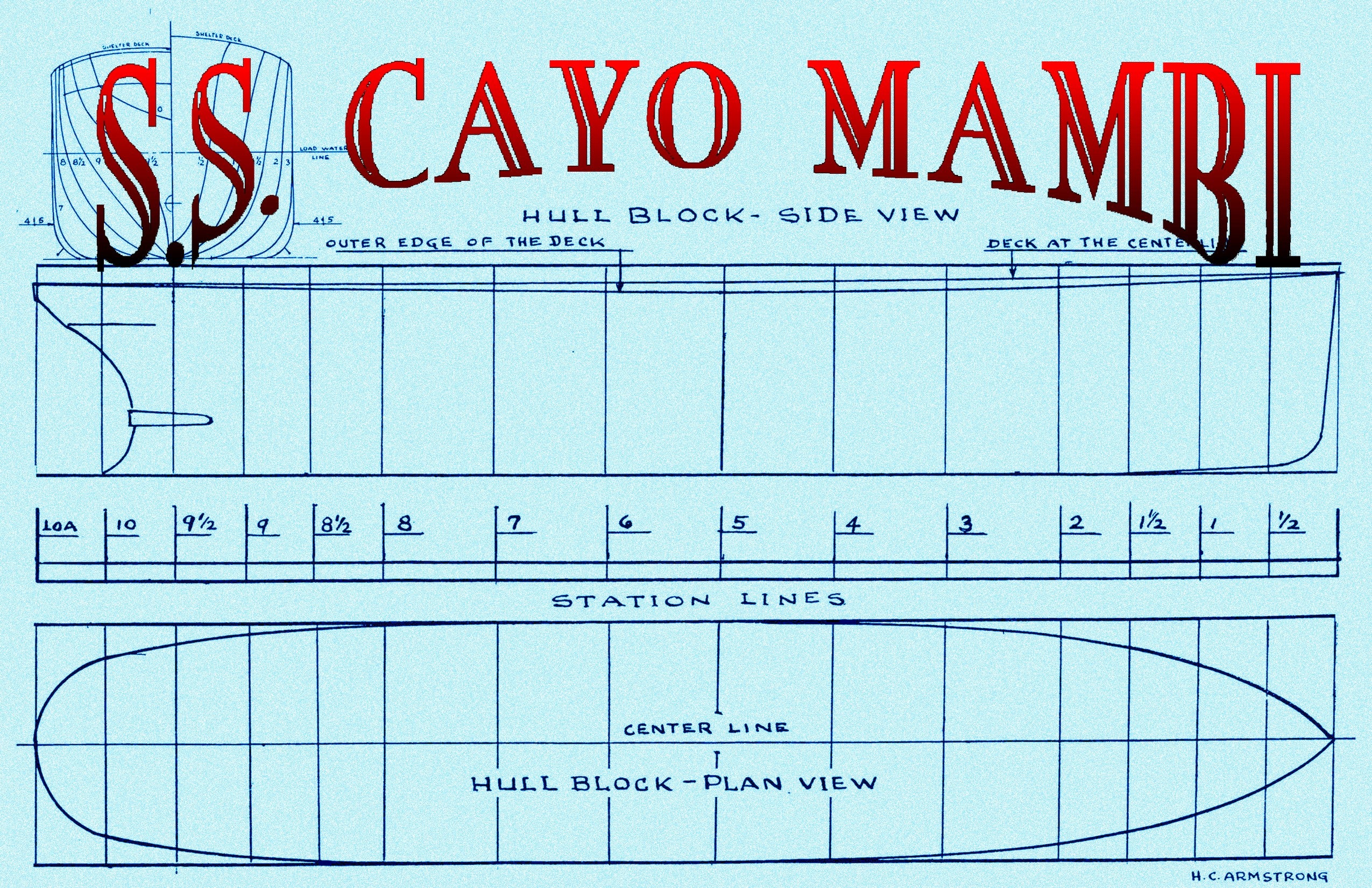 full size printed plan scale 1:96 & 1:192 s.s. cayo mambi suitable for radio control or display