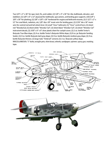 full size printed plans scale 1” = 1’ control line wingspan 32-3/4” me 109