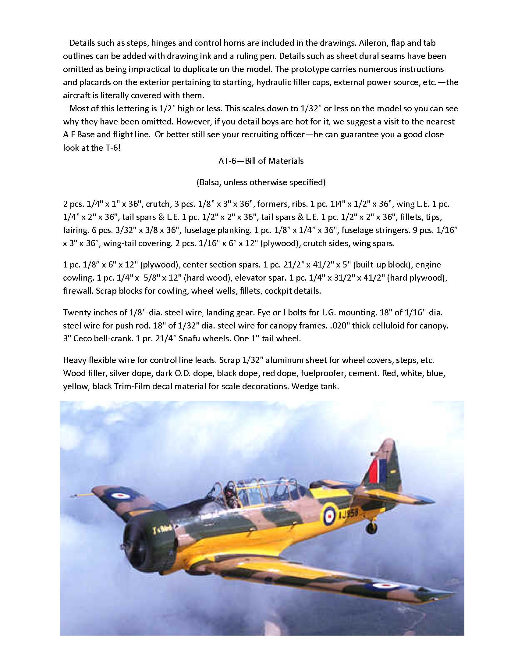 full size printed plans scale 1:12 control line north american's t-6 texan