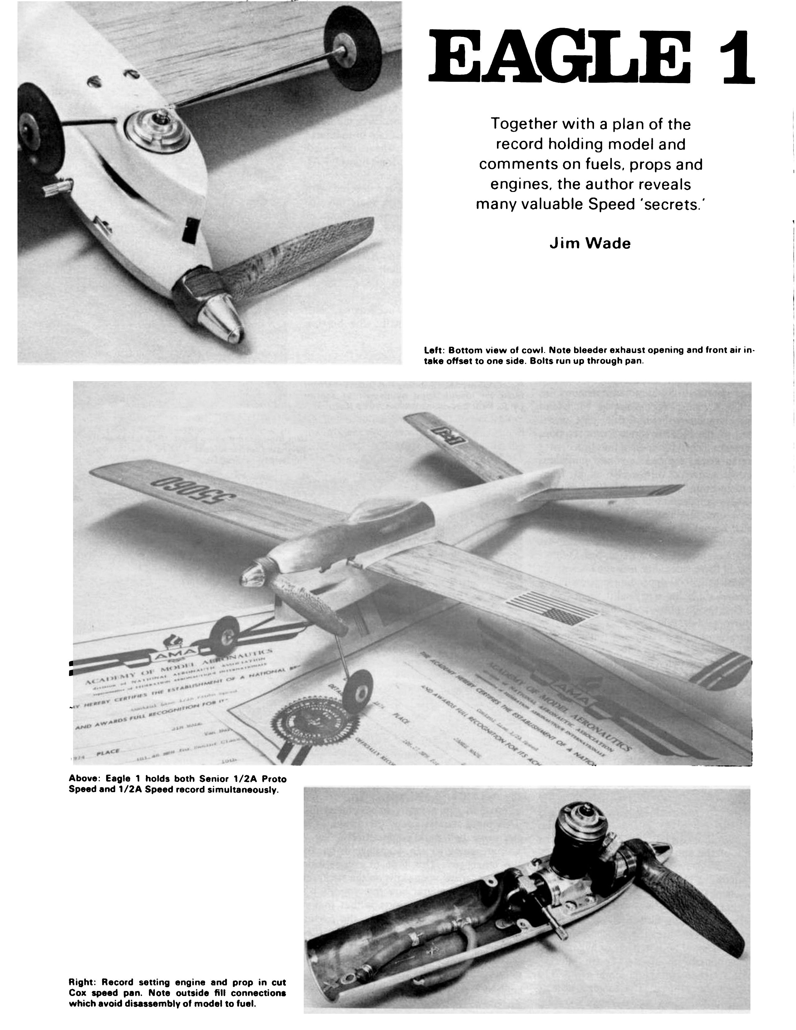 full size printed plan 1974 1/2 a control line speed eagle i wingspan 18 3/4"  engine 1/2a