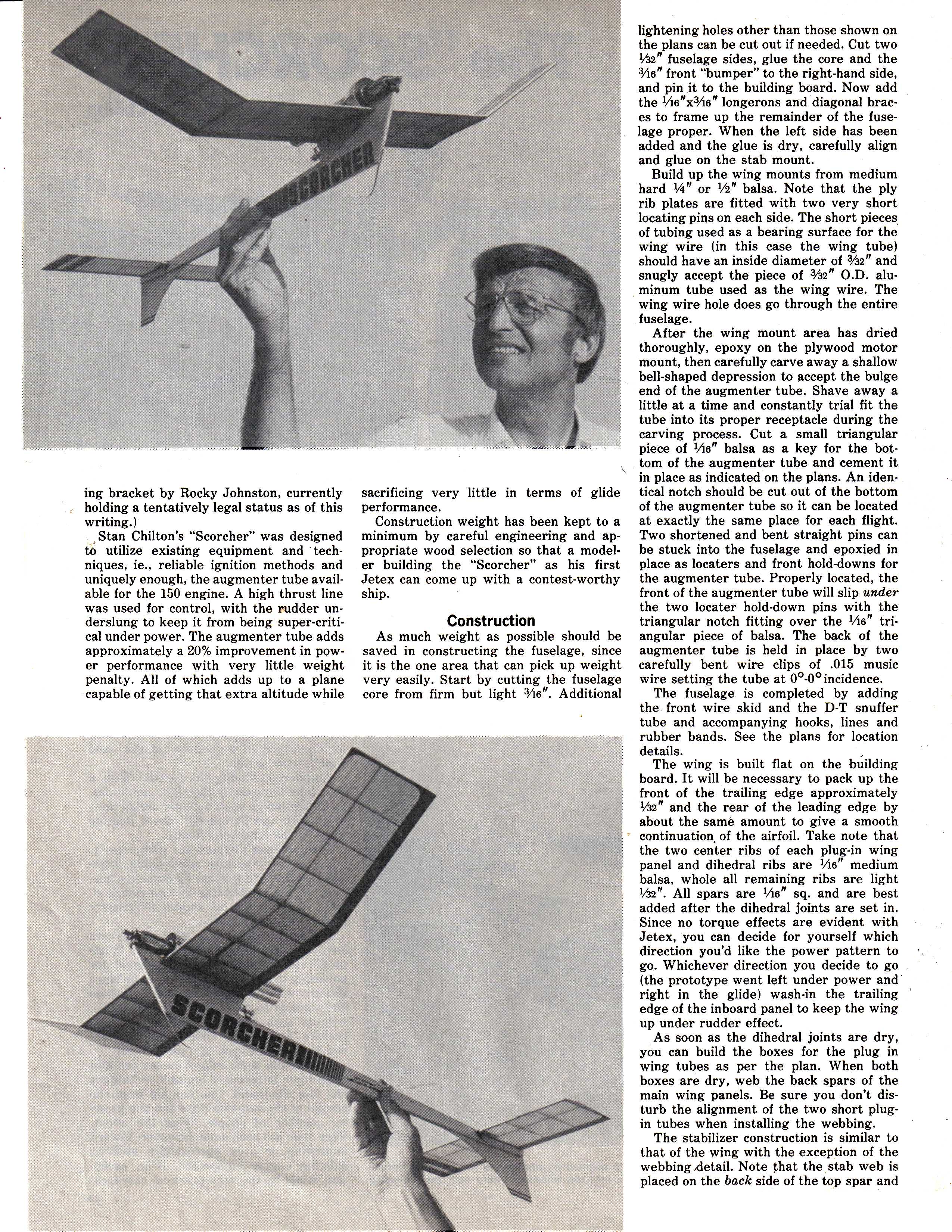 full size printed plan competition jetex aircraft "scorcher"jetex 150 with augmenter tube or ducted fan