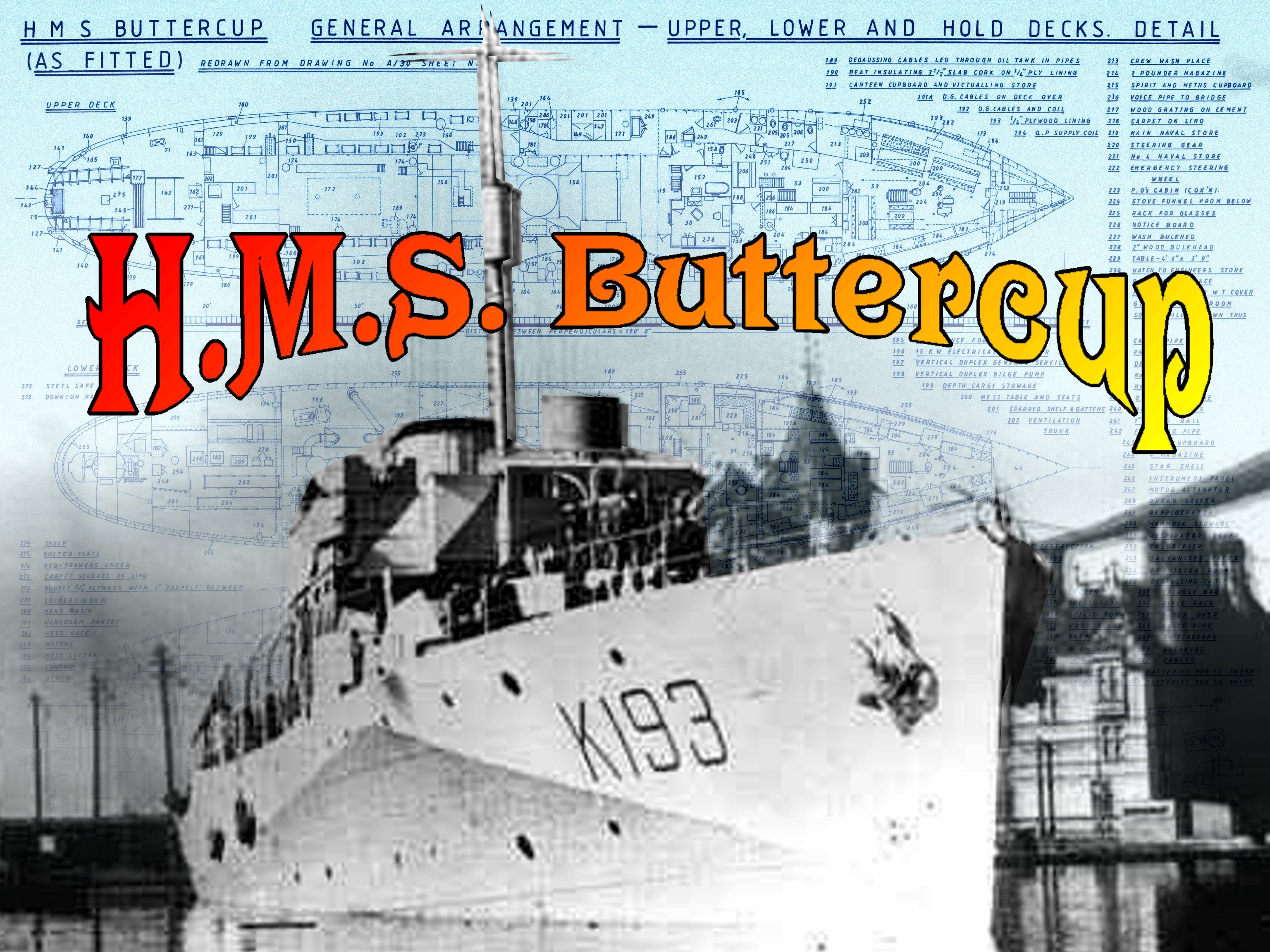 listing is for scale drawings h.m.s. buttercup corvette, flower class - k.193  scale 1:96