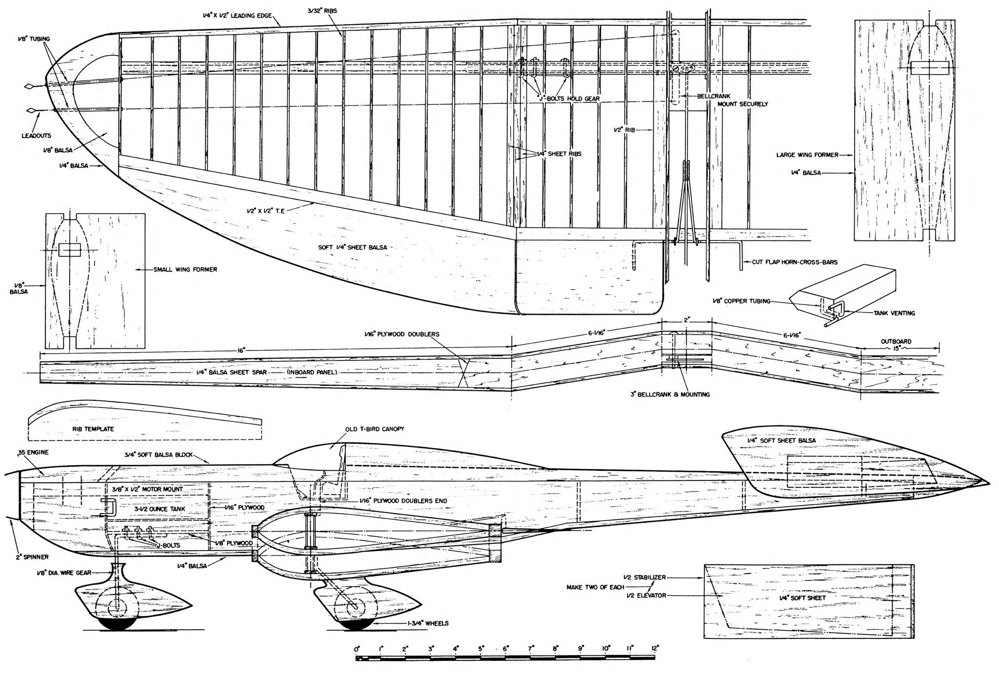 full size printed plans and article w/s 52" .35 engine shiek classic stunt