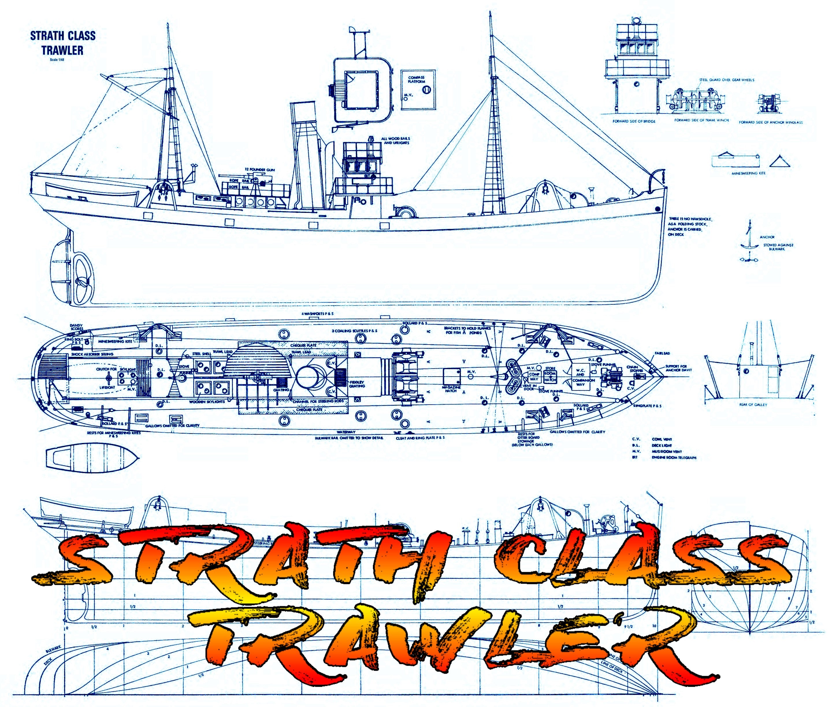 full size printed plan scale 1:48 suitable for radio control "strath class trawler"