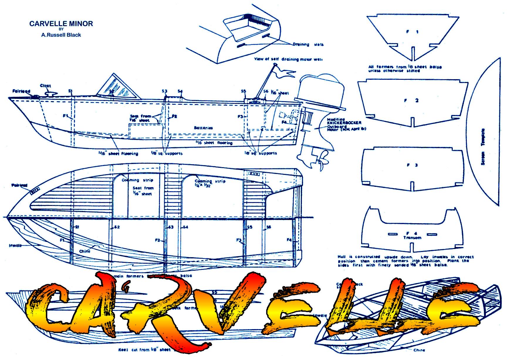 build two semi scale outboard speedboat  electric & gas full size printed plans