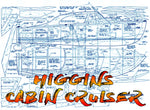 full size printed plans to build a higgins cabin cruiser  26"  scale 1:12  for radio control