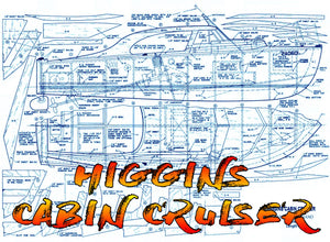 full size printed plans to build a higgins cabin cruiser  26"  scale 1:12  for radio control