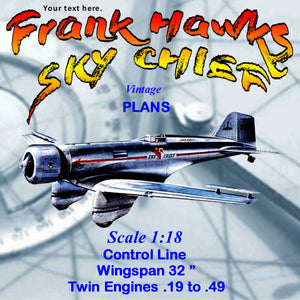full size printed plans scale 1:18  control line frank hawks sky chief