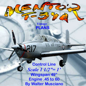 full size printed plans scale !:8 control line "mentor" t-34a plus cockpit details.