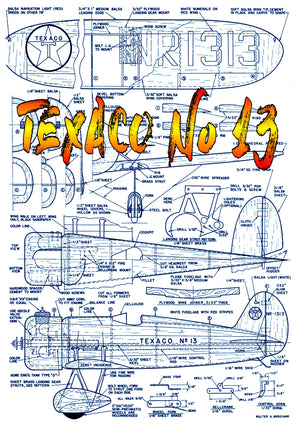 full size printed plans scale 1:12  control line texaco no. 13 frank hawks' travelaire mystery ship