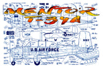 full size printed plans scale !:8 control line "mentor" t-34a plus cockpit details.