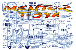 full size printed plans scale !:8 control line "mentor" t-34a plus cockpit details.