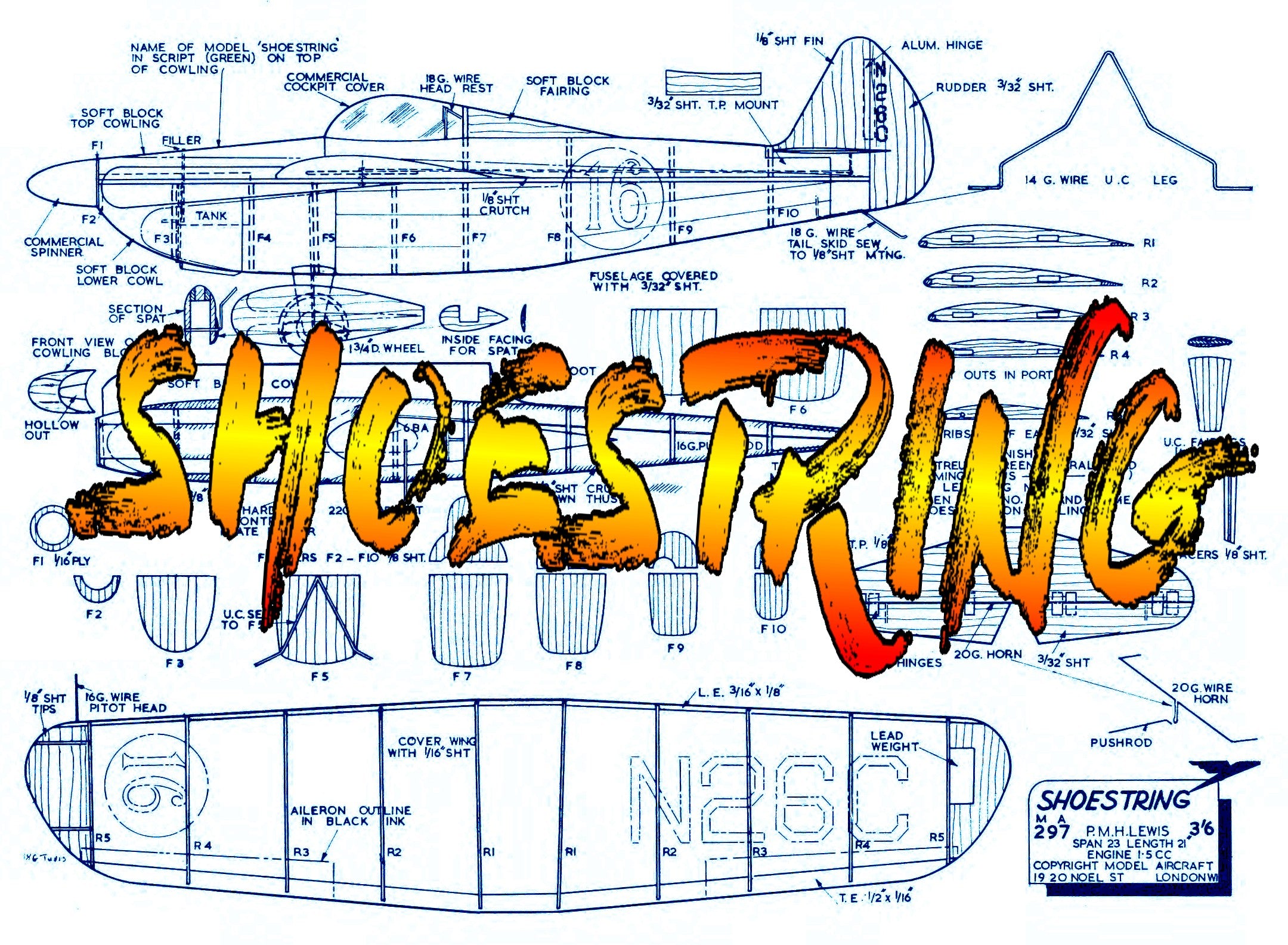 full size printed plans scale 1/10  control line american midget racer shoestring