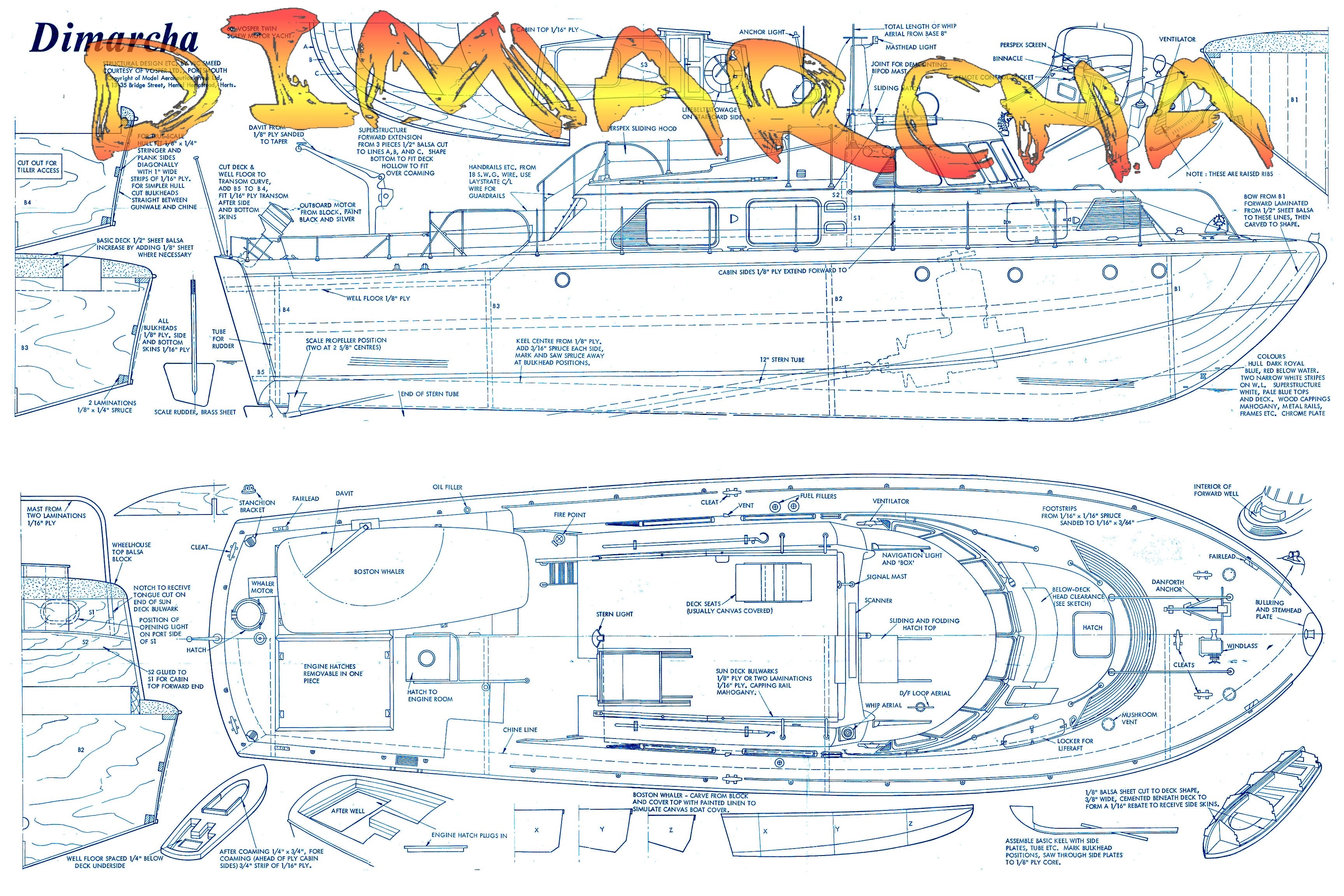 full size printed plan scale 1:24  l 30 vosper deep sea motor yacht dimarcha