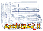 full size printed plan 3.5cc (.21) outboard length 26” tunnel hull excaliber ii for radio control