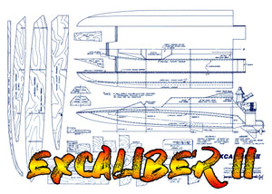 full size printed plan 3.5cc (.21) outboard length 26” tunnel hull excaliber ii for radio control