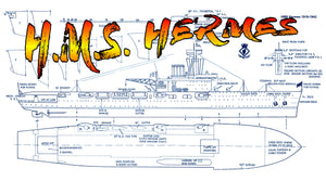 full size printed plans aircraft carrier scale 1/192 h.m.s. hermes l 37 1/2” suitable for radio control