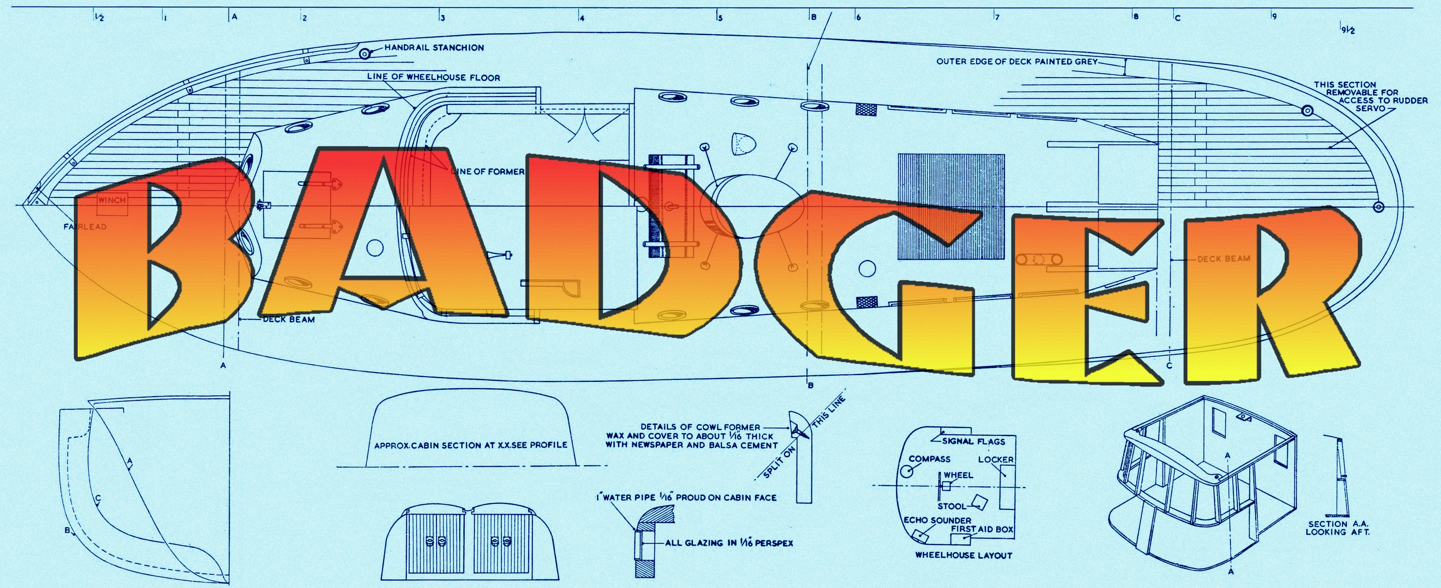 build a big semi-scale 47" custom launch badger  for eadio control full size printed plans