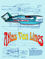 build a radio control three point 1:15 semi-­scale atlas van lines hydroplane. full size printed plans