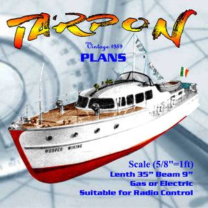 full size printed plan to build a  italian-designed cabin cruiser scale 5/8"=1ft 35" for radio control
