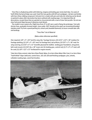 full size printed plans scale 1:16  control line capt. frank hawks "time flies"